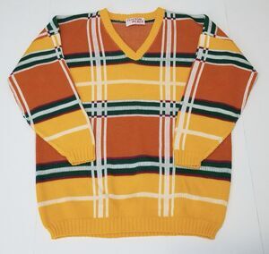 VTG Clifton Place Plaid Multicolor V-Neck Sweater Mens Size 32 Bohemian USA Made
